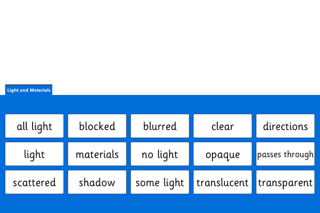 Screenshot from Light and Materials - Quick Words