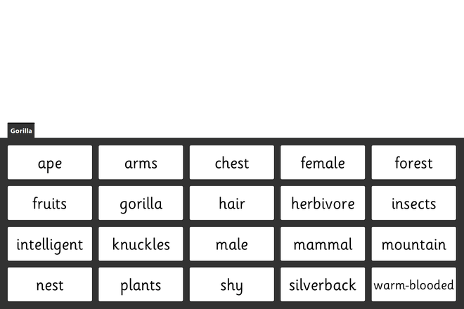 Screenshot from Gorilla - Quick Words