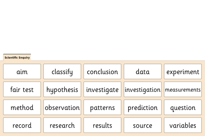 Screenshot from Scientific Enquiry - Quick Words