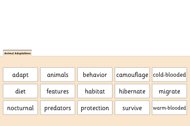 Screenshot from Animal Adaptations - Quick Words