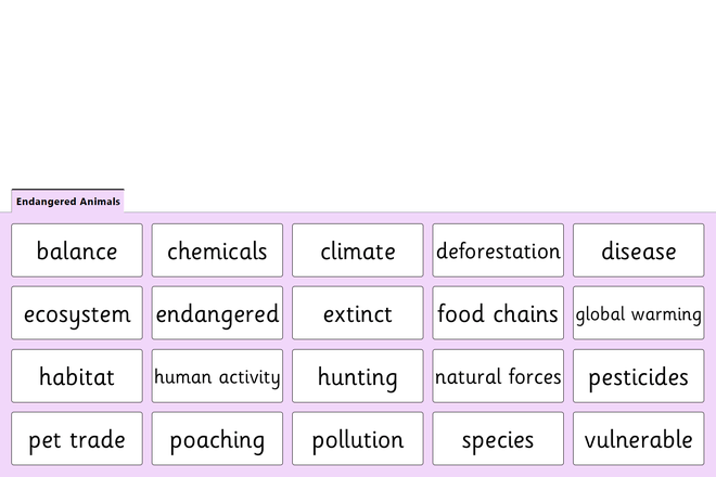 Screenshot from Endangered Animals - Quick Words