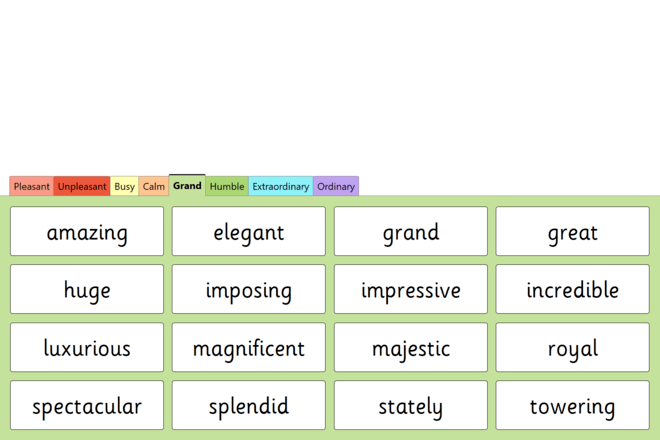 Screenshot from Story Setting Adjectives