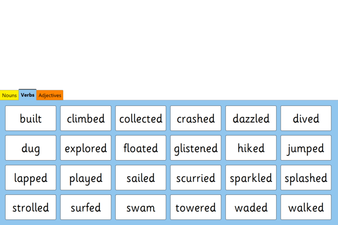 Screenshot from Beach - Nouns, Verbs, and Adjectives