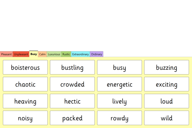 Screenshot from Story Setting Adjectives