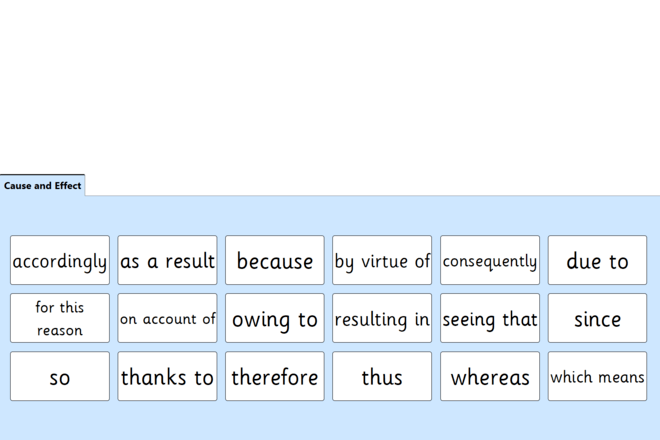 Screenshot from Cause and Effect Connectives