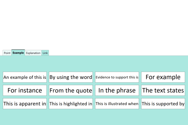 Screenshot from PEEL Sentence Starters