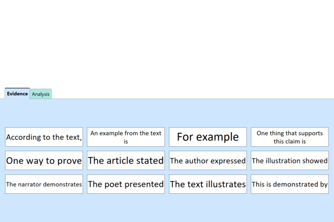 Screenshot from CEA Sentence Starters