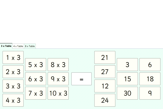 Screenshot from Multiplication Practice Two