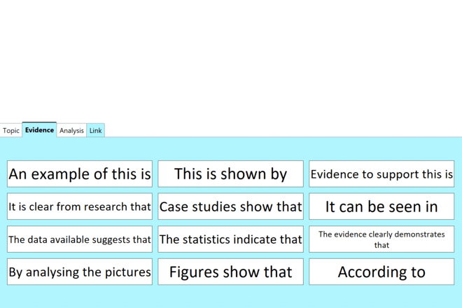 Screenshot from TEAL Sentence Starters - Geography