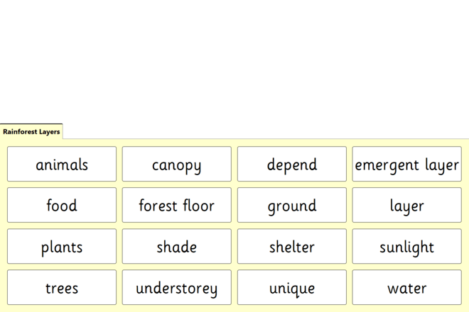 Screenshot from Rainforest Layers - Quick Words
